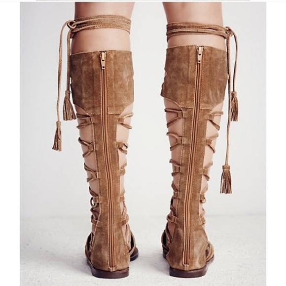 Free People Sun Seeker Tall Gladiator Sandal Brown Suede Lace-Up Size 39 NWT - Picture 6 of 13